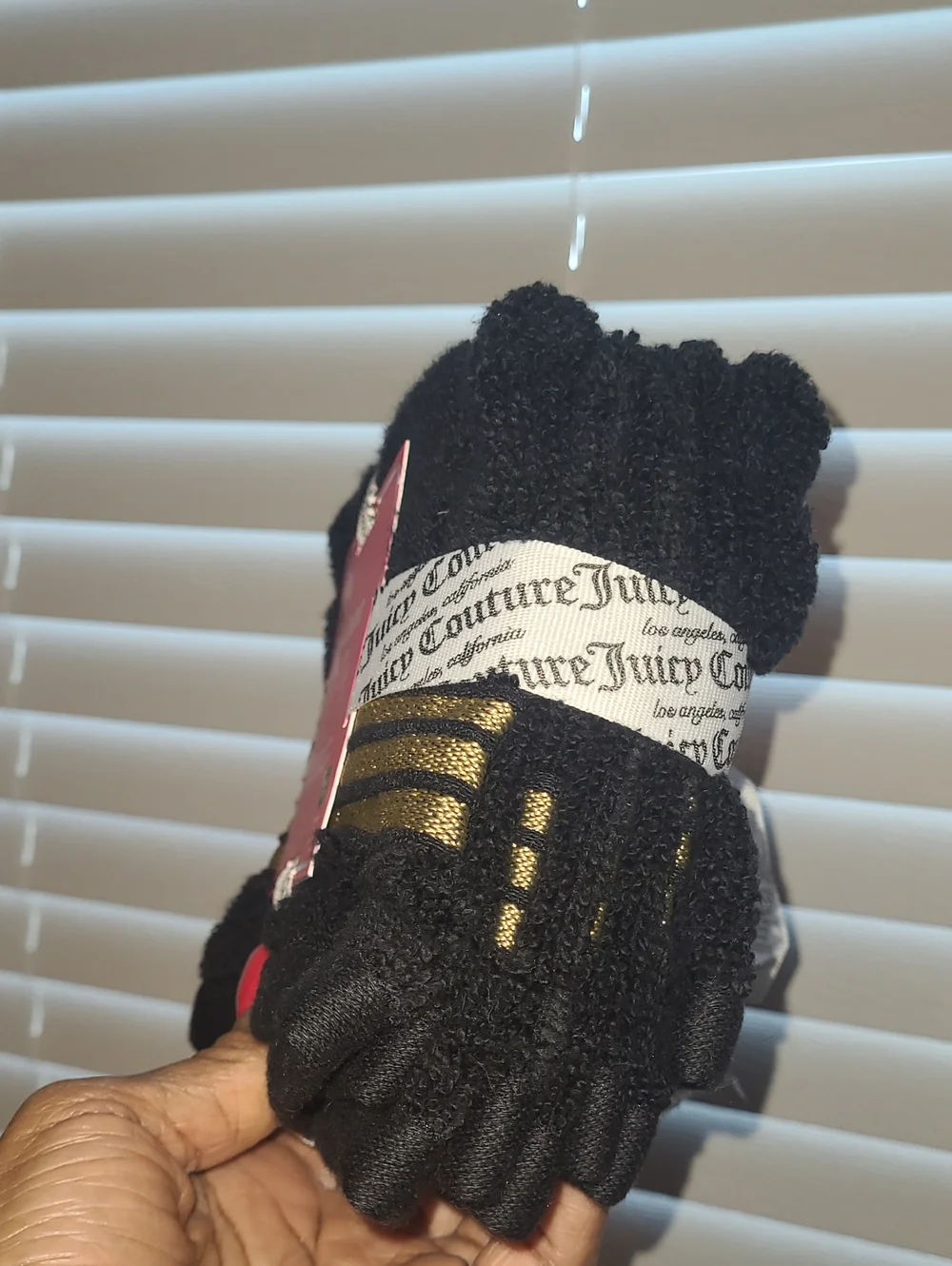 Juicy Couture Black Cotton Washcloths with Gold Stripe Accents